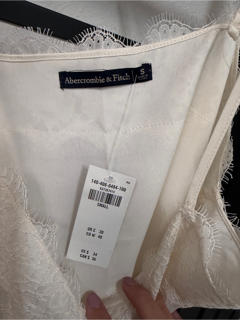 Abercrombie & Fitch Women’s Lace Trim Silk Cami Top - Cream - Picture 3 of 4